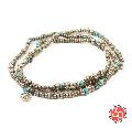 Sunku SK-084 Silver & Turquoise Beads Long Necklace W/Peace